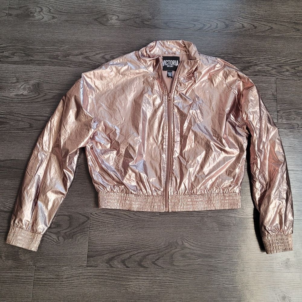 Victoria's Secret Sport Metallic Rose Gold Bomber Jacket Medium Y2K Retro